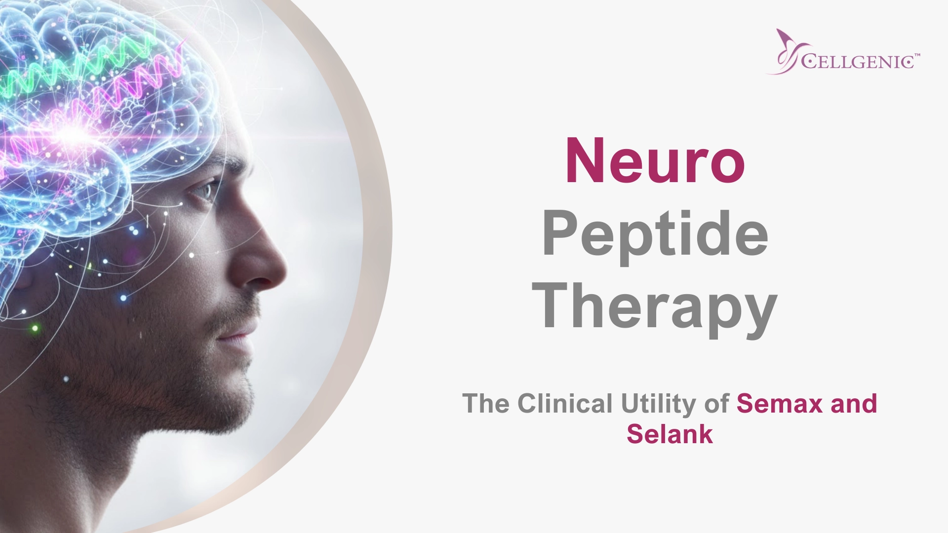 Neuro peptide therapy illustration showing illuminated brain pathways for cognitive optimization