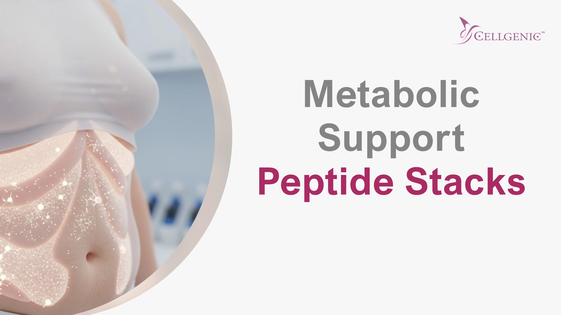 Abdominal area with glowing metabolic overlay illustrating weight loss peptides stacks effects